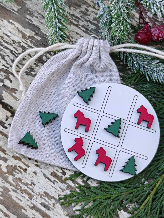 Scandi Dala horse and pine tree travel tic-tac-toe game for wholesale by Hyggestyle