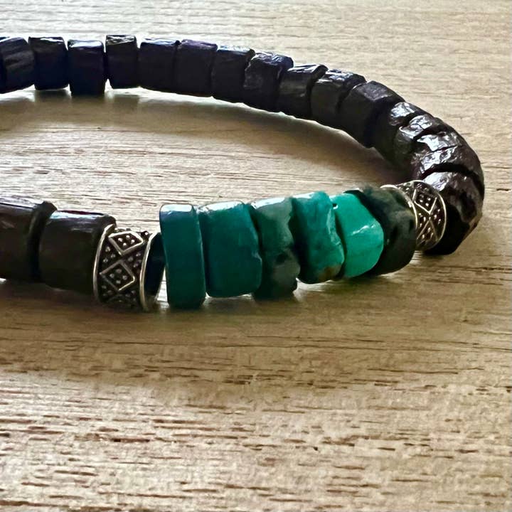 Nellie Pratt Artisan Jewelry - Vente Bracelet de perles - Bracelet extensible en bois turquoise pour homme "Parlay All Day"4