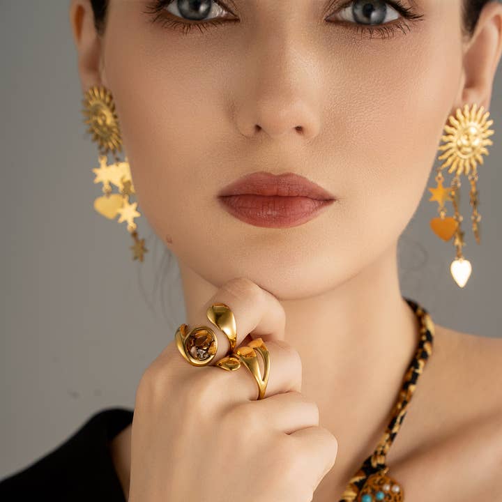 COSMOS - Wholesale Cocktail/Statement Ring - Modern stainless steel ring adorned with small stones2