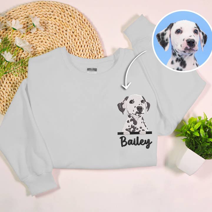 Custom Embroidered Pet Portrait Crewneck Sweatshirt for wholesale by Stitchchemy