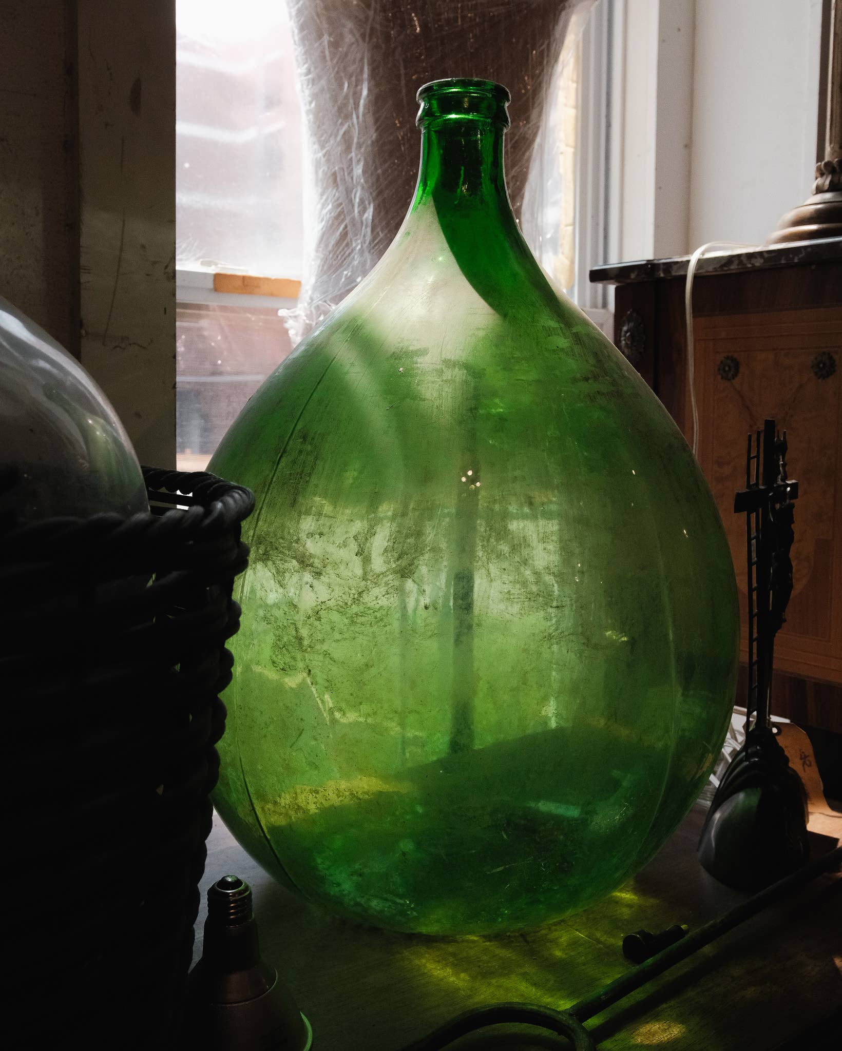 Golden Oldies Antiques - Wholesale Decorative Tabletop Object - Oversized Green Glass Demijohn Bottle6