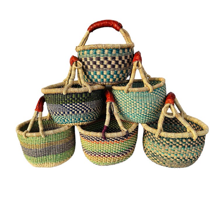 The African Home Goods - Wholesale Basket - African Market Basket | Ghana Bolga Basket Pastel Green 1 EA