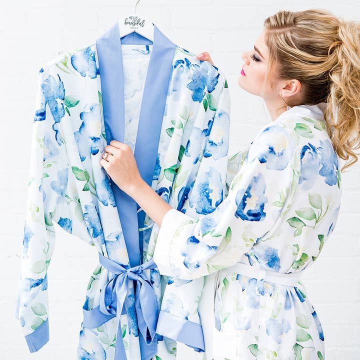 Weddingstar Inc. - Wholesale Robe - Women's - Women's Floral Satin Robe With Pockets - 4 Colors1