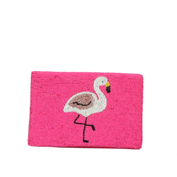 Fully Beaded Clutch Bag Handbag Beaded Flamingo Theme for wholesale by Nima Accessories Inc