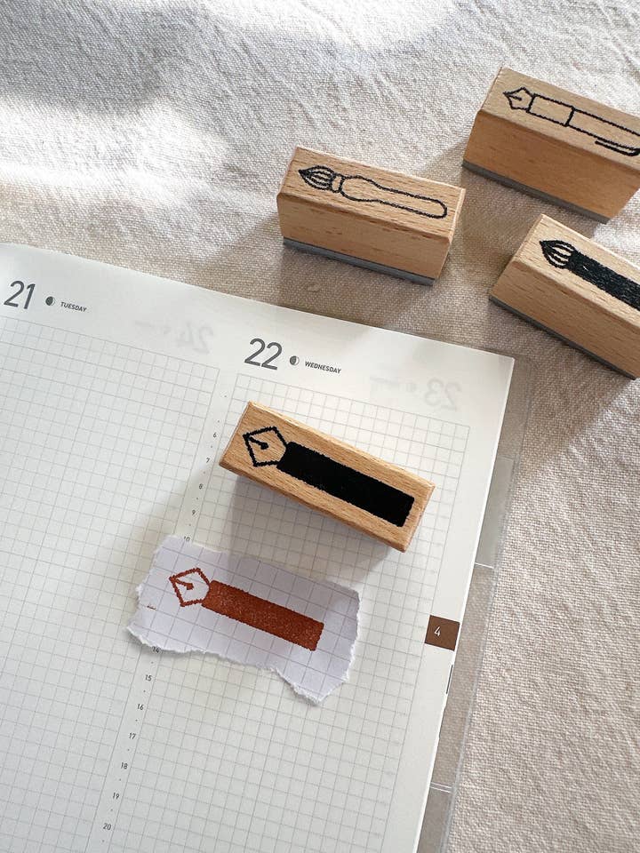 Fountain Pen 2.0 Wooden Stamp for wholesale by Bloom Paper Studio