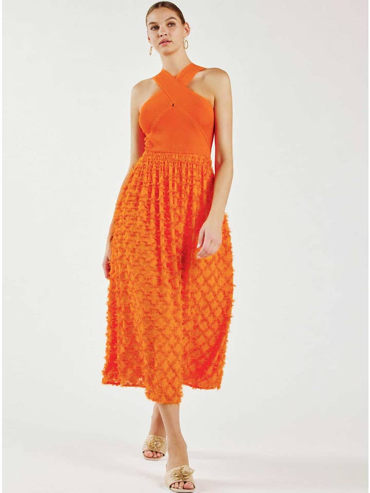 Current Air - Wholesale Dress - Women's - Textured Dress W/Cross Halter Sweater Top