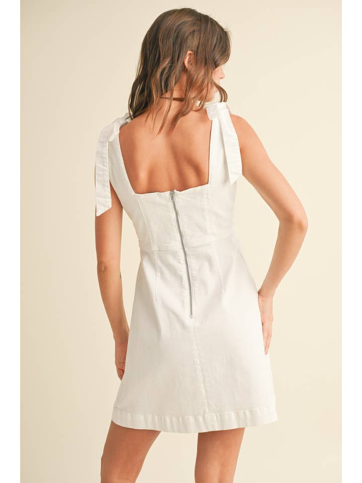 White D4567 STRETCH COTTON TIE ON SLEEVE DRESS for wholesale on Faire