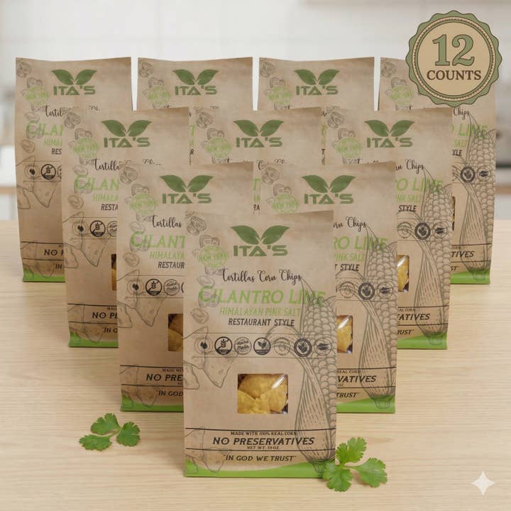 Chips de tortillas d'Ita avec coriandre, citron vert et sel rose pour la vente par Ita's