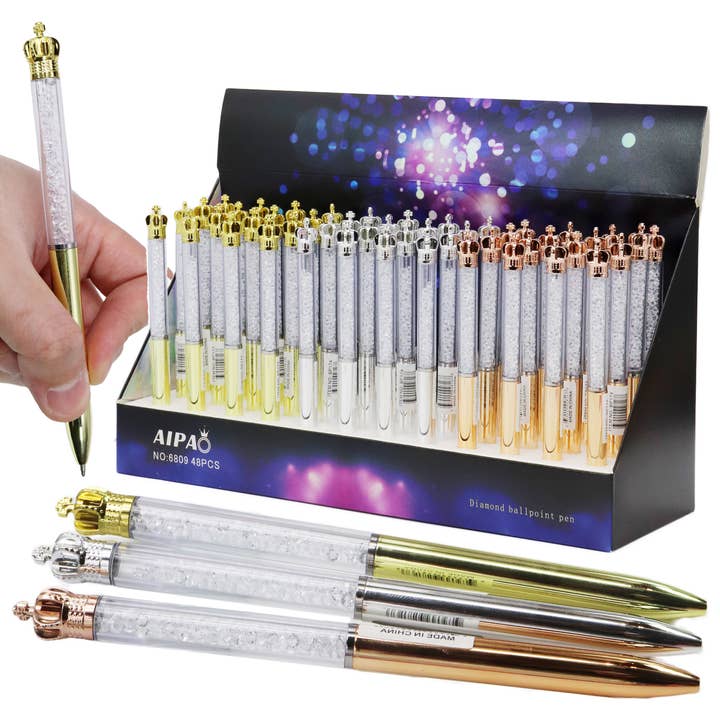 Cap Zone - Wholesale Pen - Royal Crown Metallic Gem Beaded Pen - 48 pcs0
