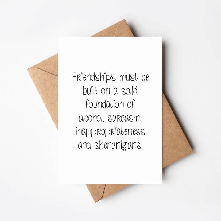 A6 Funny Friendship Greeting Card - "Alcohol & Shenanigans" for wholesale by Ditsy & Stitch