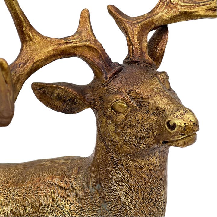 Galt International Company - Wholesale Christmas Decoration - Gold Resin Reindeer Statue Holiday Christmas Decor 14.5"