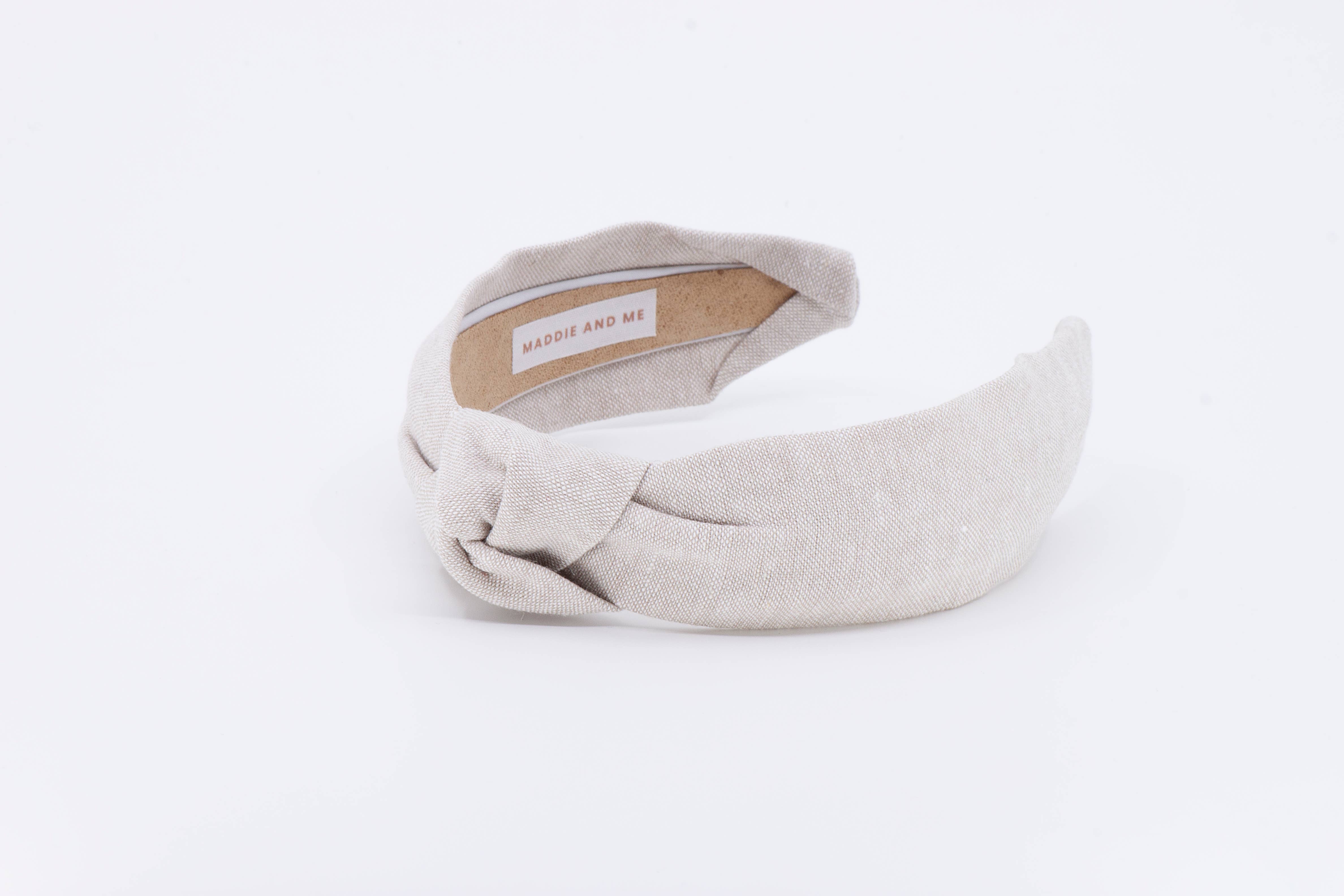 Maddie and Me Handmade - Wholesale Fashion Headband - Women's - Neutral Solid Linen Blend Knotted Headband | Flax | Khaki1