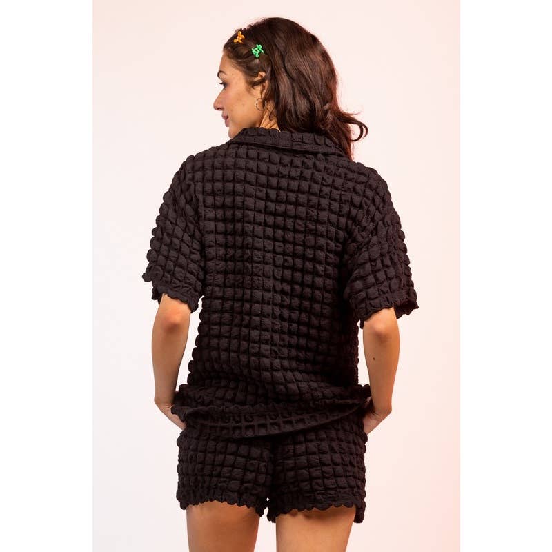 IVE - Vente Ensemble haut et short (PAS d'intérieur) - Femme - Ensemble chemisier à manches courtes bouffantes et mini-short3