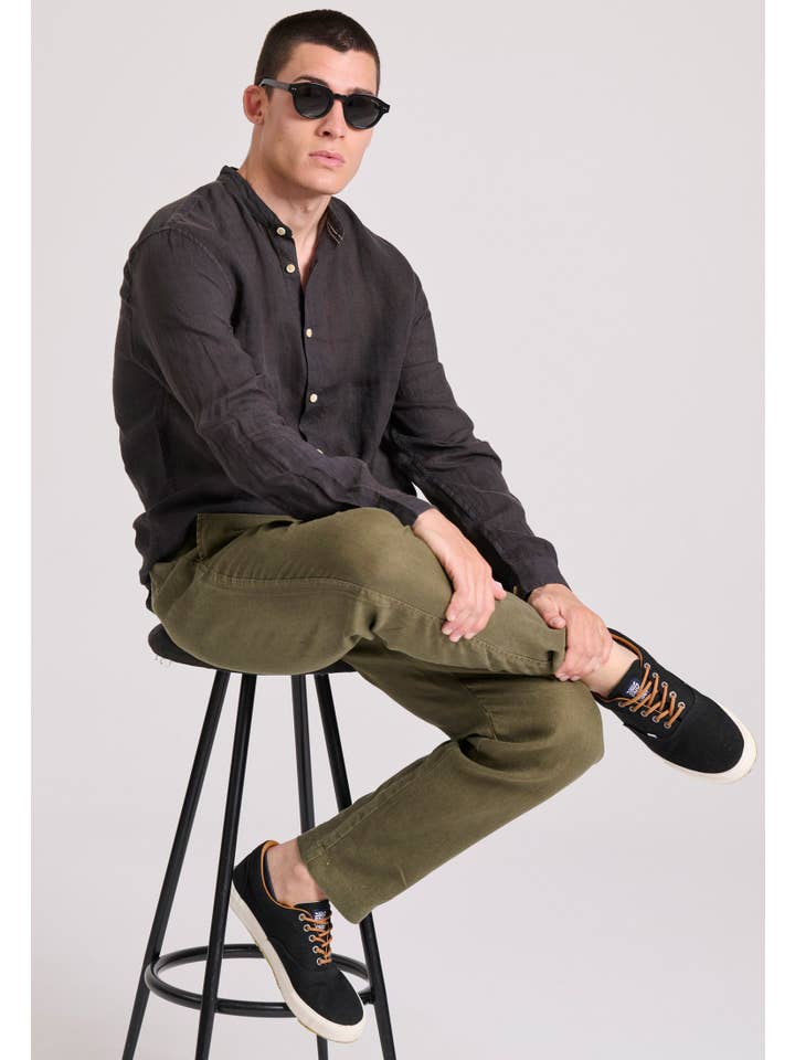 Funky Buddha - Wholesale Button Down Shirt - Men's - Mao Neck Garment Dyed Linen Shirt