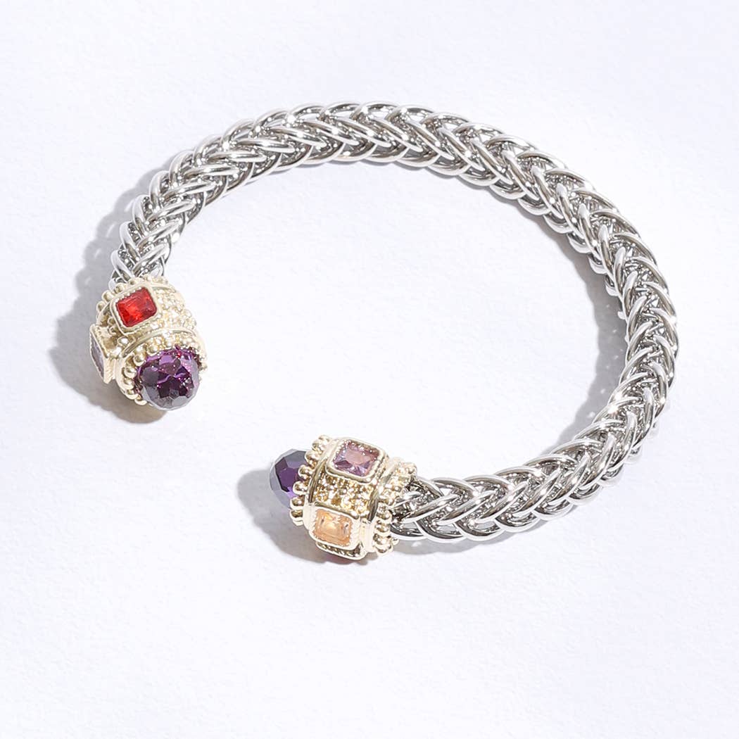 Fashion City - Vente Bracelet jonc - Bracelet jonc en forme de deux T, rond, entouré de pierres précieuses0