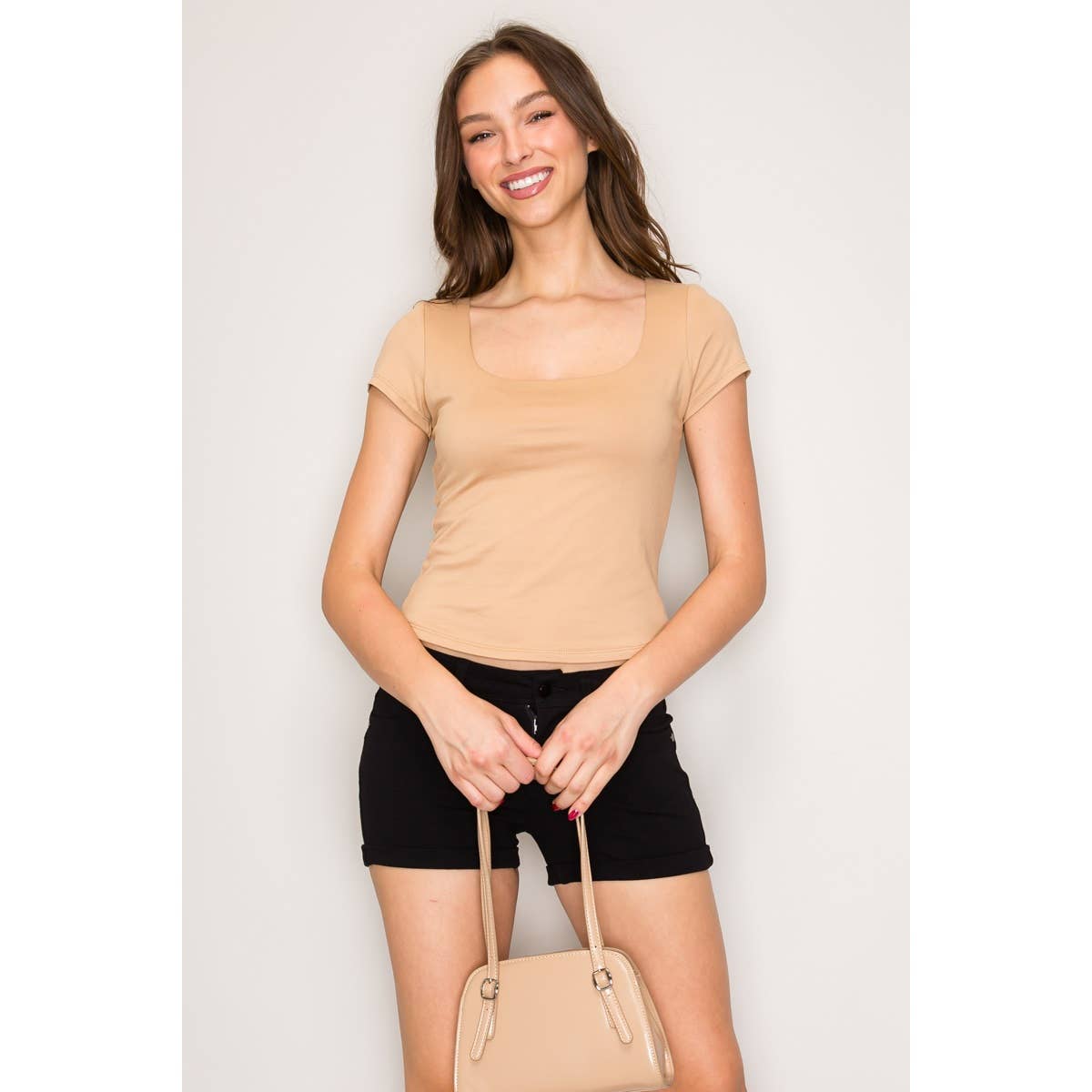 Popular 21 - Wholesale Knit Top - Women's - Double Layered Square Neck Short Sleeve Top12