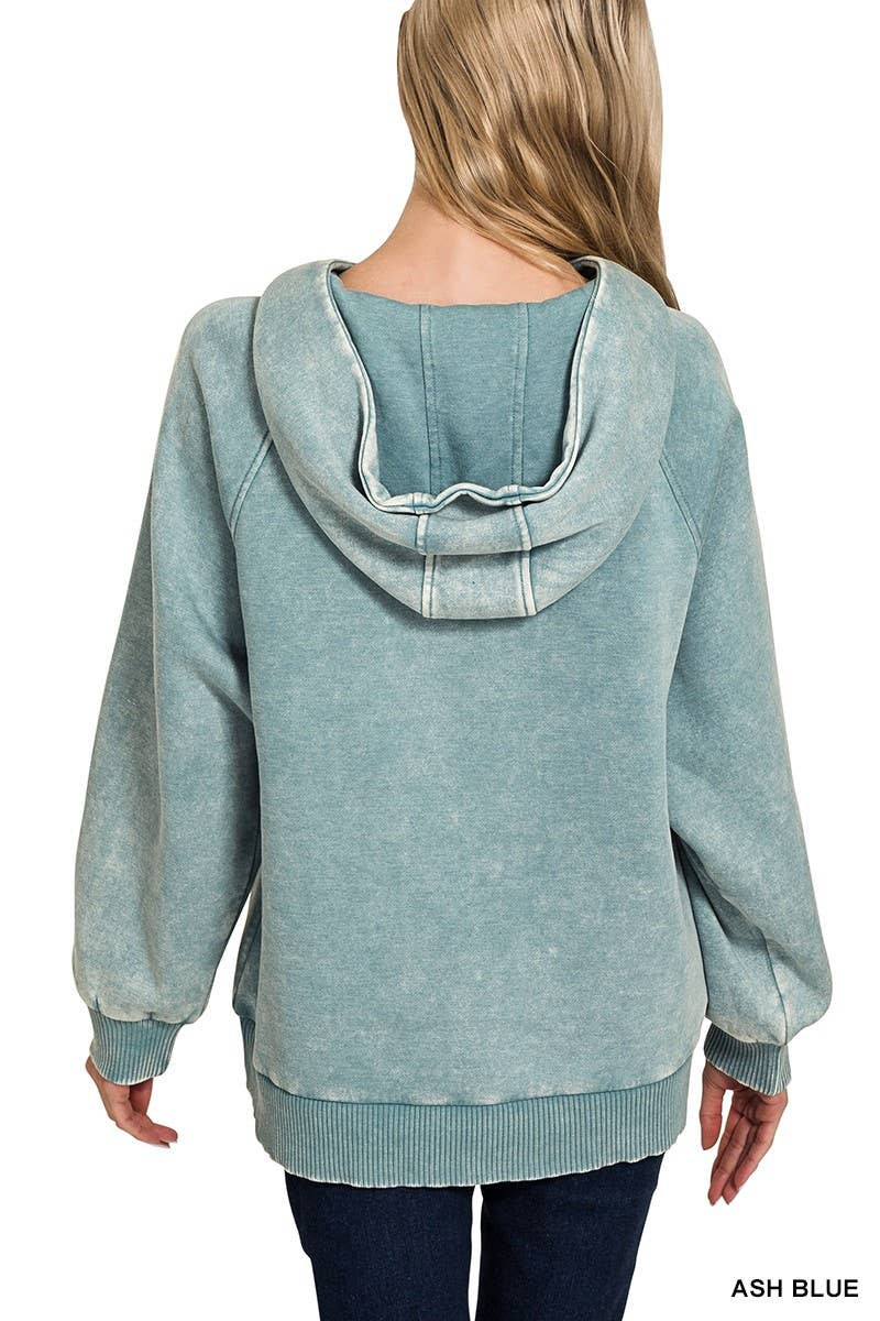 Vanilla Monkey - Vendita all'ingrosso Felpa con cappuccio - Donna - Felpa a marsupio oversize in pile Acid Wash con zip a 1/414