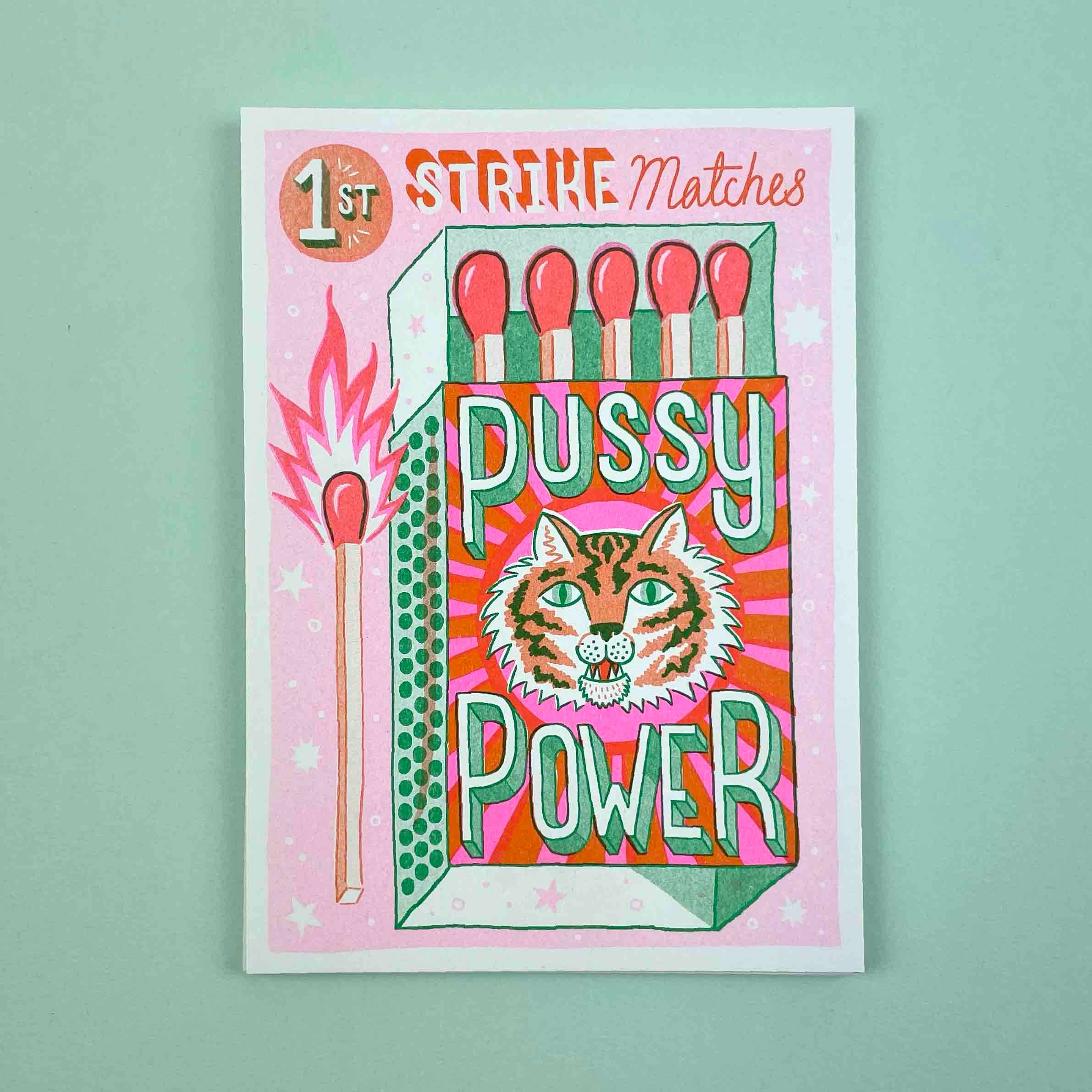 Jacqueline Colley - Wholesale Art Print - A5 Pussy Power Matchbox, Risograph Print1