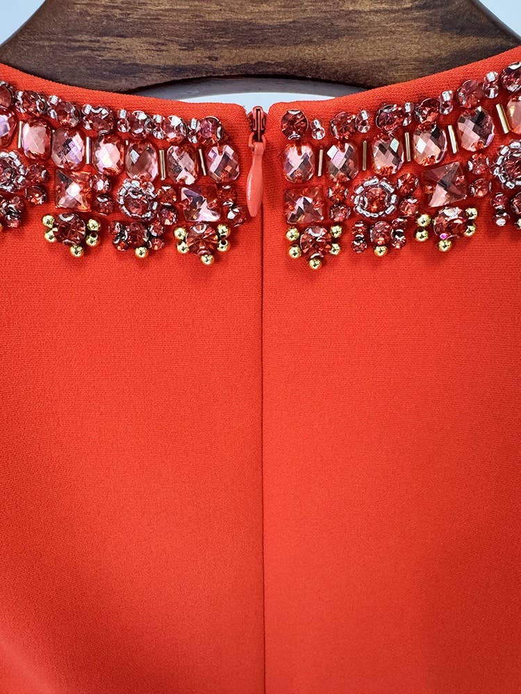 DR444Y Handmade Beaded Diamond Red Sleeveless Dress for wholesale on Faire7