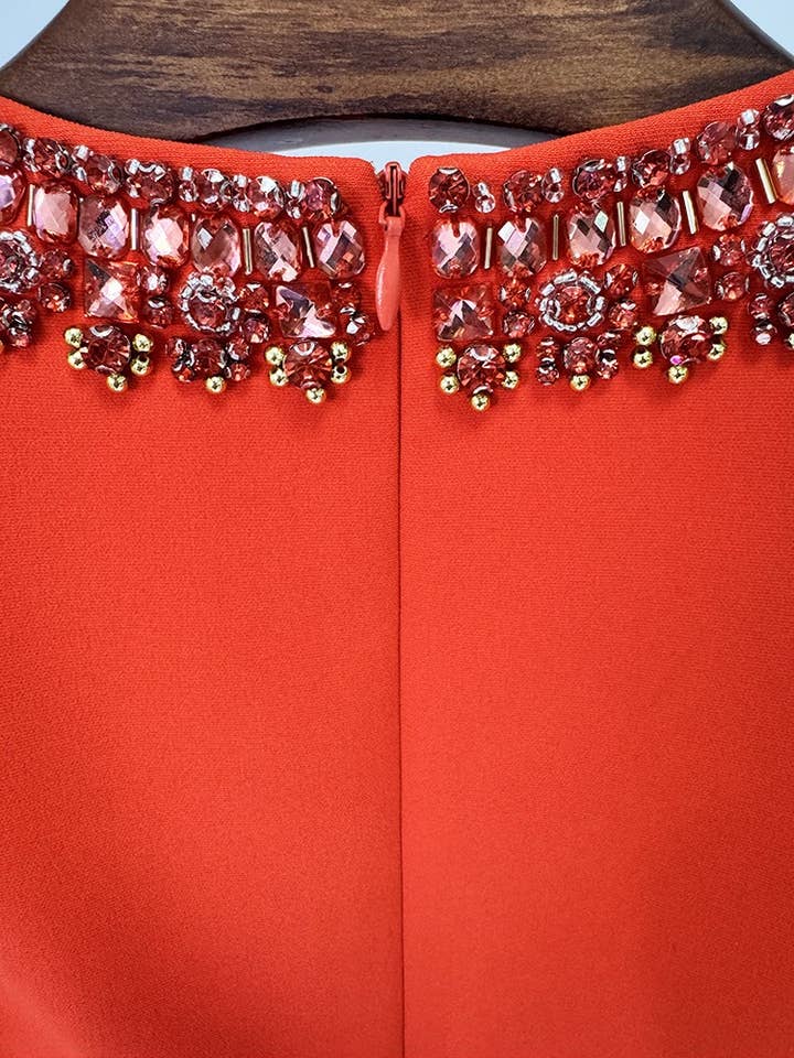 Rød DR444Y håndlavet ærmeløs kjole med røde perler og diamantdetaljer for engroshandel på Faire7
