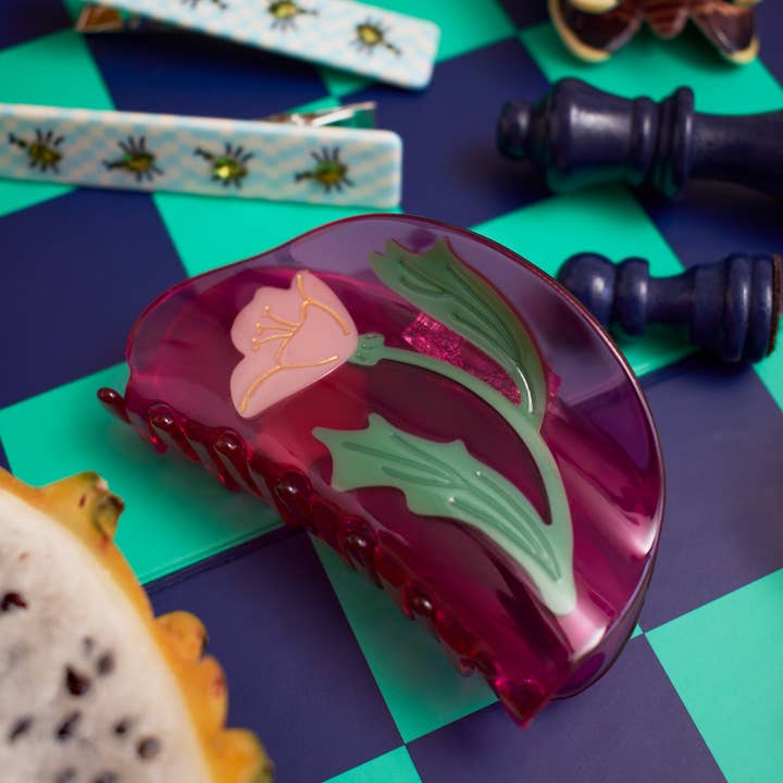 WINONA IRENE - Wholesale Hair Clip - Women's - Fuchsia and Pink Acetate Mexican Primrose Hair Claw
