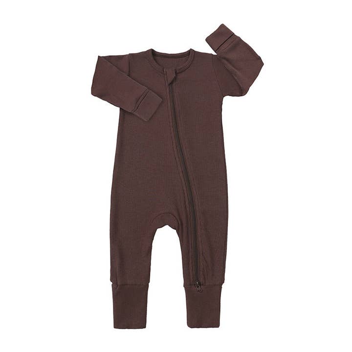 Little Chic Boutique - Wholesale Jumpsuit - Baby - 0-24M Baby Ribbed Solid Color Jumpsuit Long Sleeve Double Zipper Pajamas Wholesale Baby Clothes V3824082800040