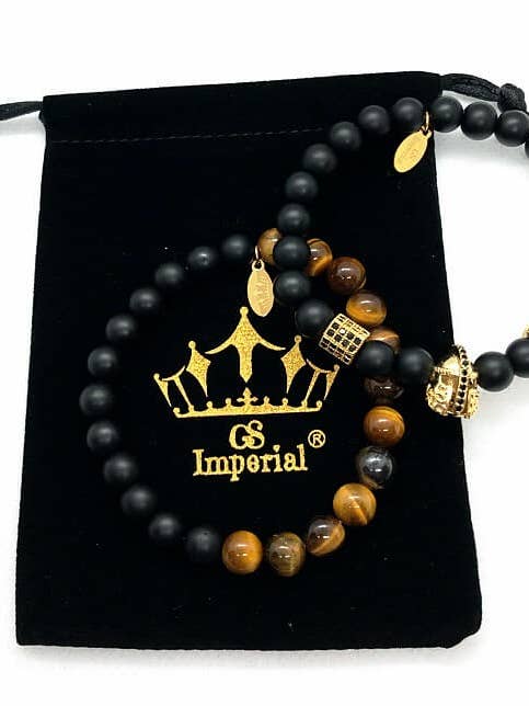 GS Imperial® Perle Armbånd Sæt Herrer Romersk Hjelm | Natursten Armbånd Sæt Mænd Med Agat & Tigerøje Perler for engroshandel hos GS Imperial®