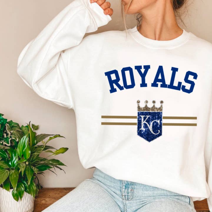Kc Royals pailletter Crewneck for engroshandel hos Farm Life Crafting