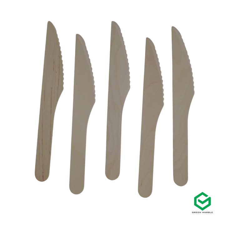 Green Marble Club - Wholesale Disposable Servingware Set - Disposable Wooden Knife - 50pc