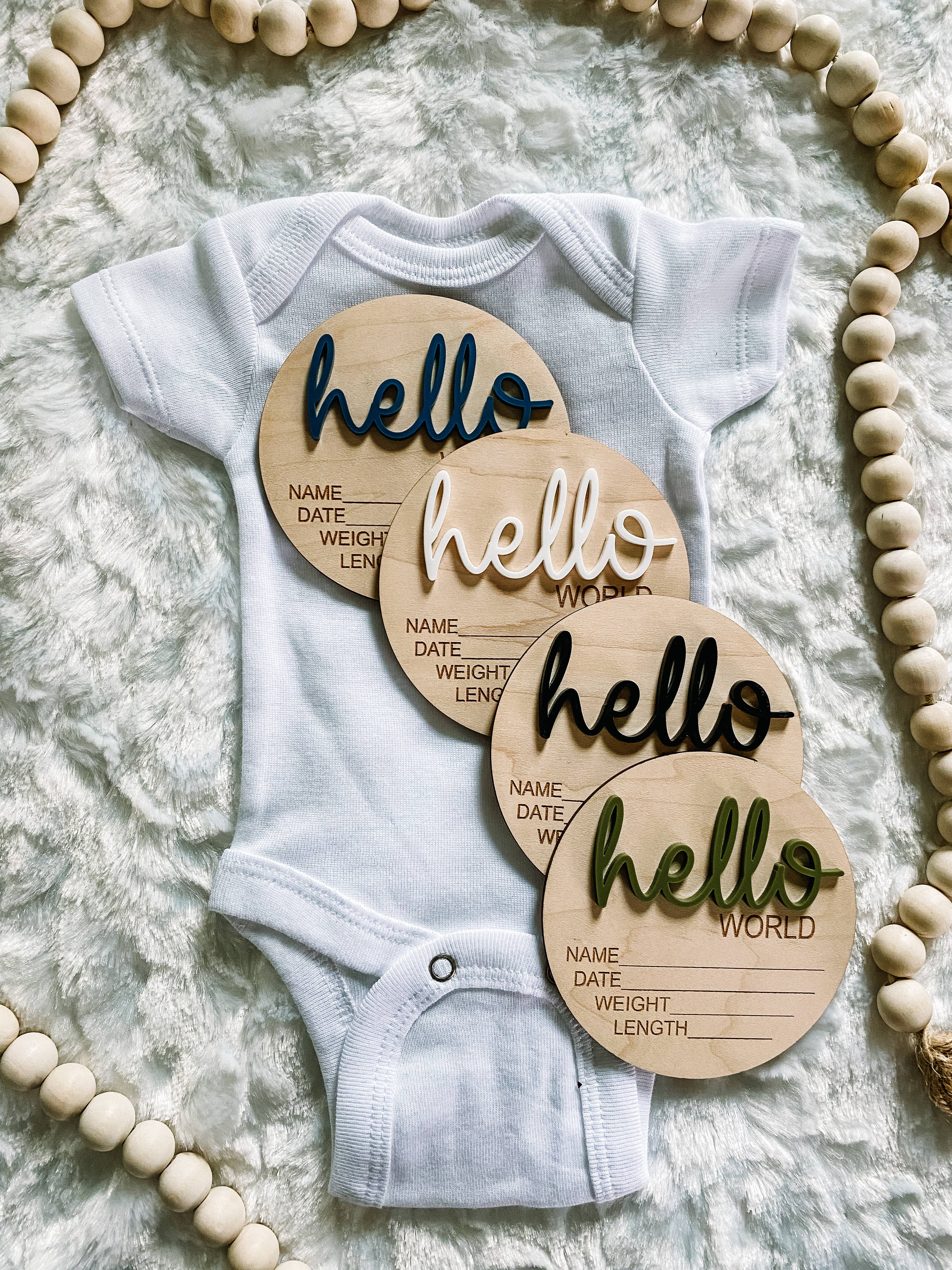 Claire and Bella - Wholesale Milestone Art/Keepsake - Kids & Baby - Hello World Birth Stat Announcement Wood Disc - Layered 3D24
