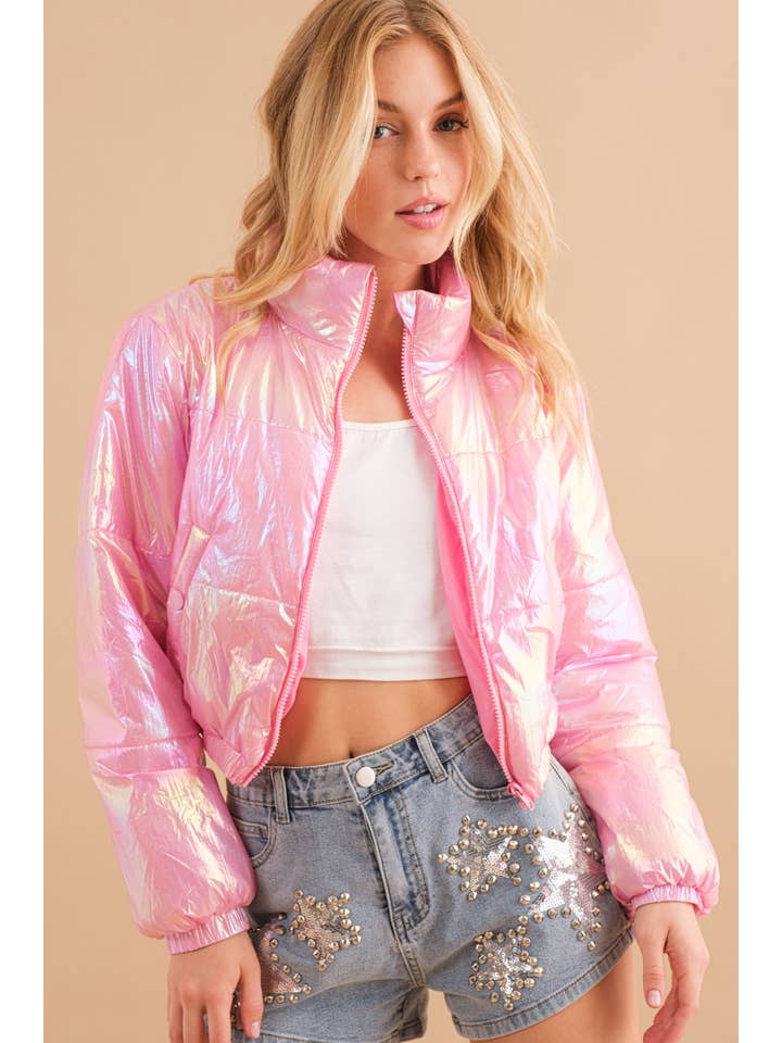 Blue B – Blusão - Mulher por atacado – 61220J - Blusão Puffer Metalizado Puffer Crop Zip Up9