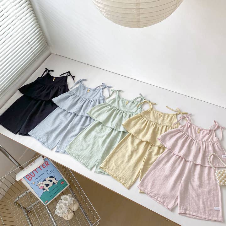 Summer Baby Kids Solid Color Sleeveless Top Vest with Pants Clothing Set for Girls for wholesale by MyKids-USA®