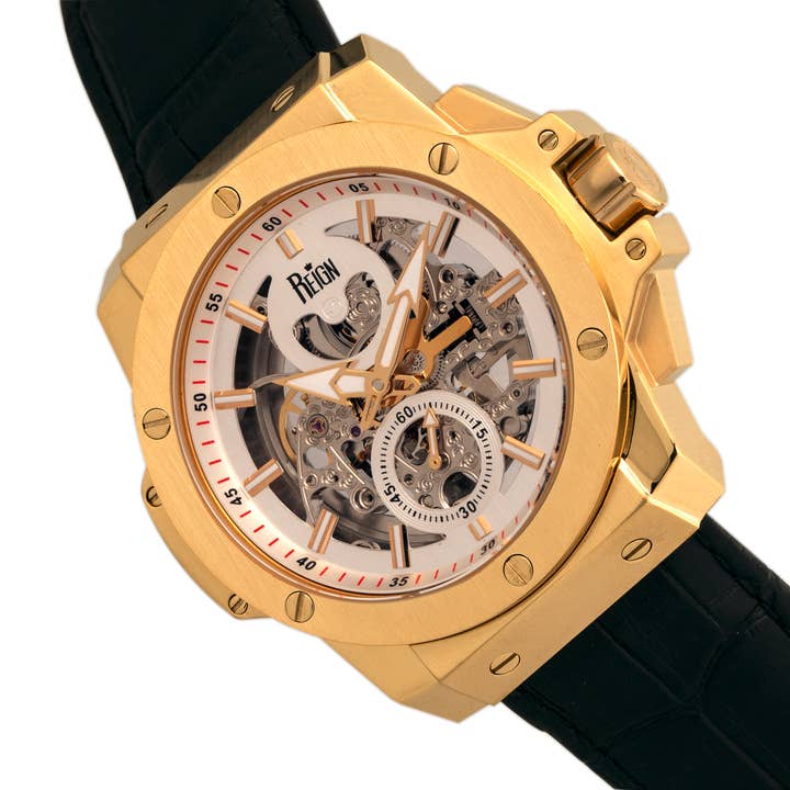Reign - Wholesale Wrist watch – Men's - Reign Commodus Automatic Leather-Band Skeleton Watch7