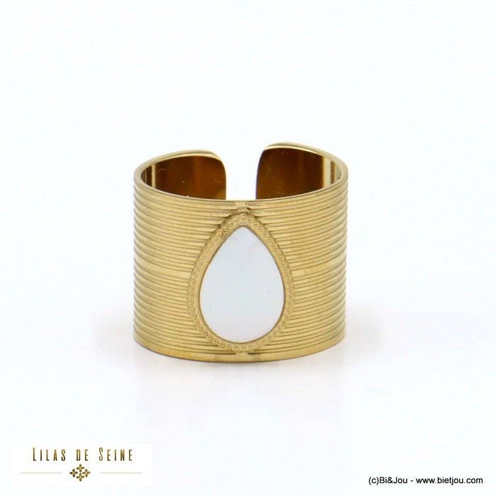 Lilas de Seine – wholesale Cocktail/statement ring – Large ring with striped stainless steel cabochon drop stone 04220421