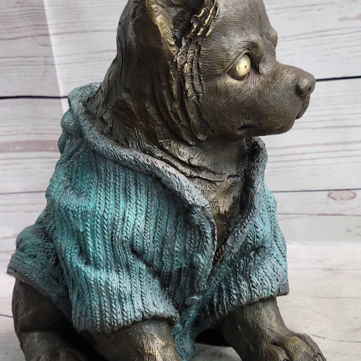 Bronzhaus – wholesale Skulptur – Chihuahua valp hund bär blå tröja brons metall figur skulptur dekoration