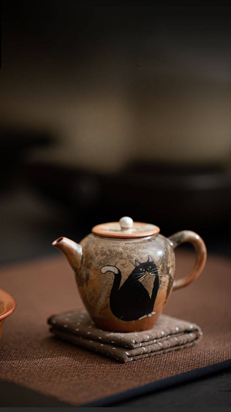 Gohobi （We cover U.S. import duties） - Wholesale Tea Pot - Gohobi Handmade Black Ink Hand-painted Cat Teapot 0027