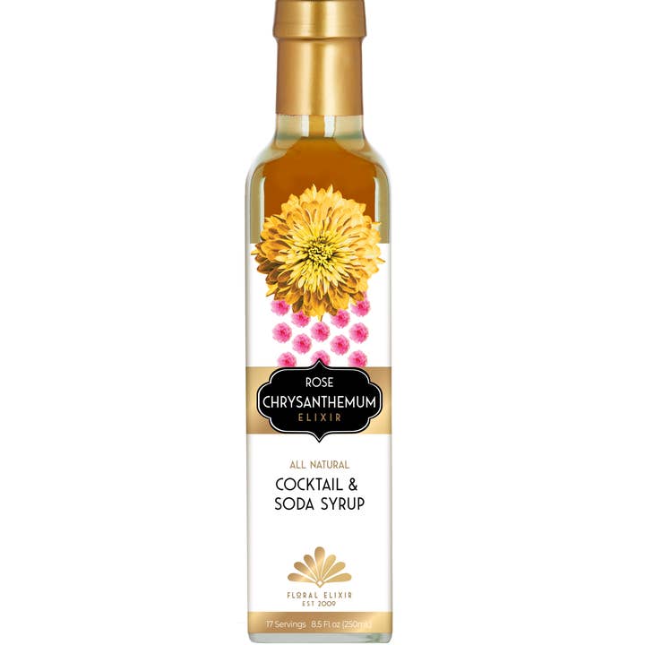 Rose Chrysanthemum Elixir. All Natural Cocktail & Soda Syrup for wholesale by Floral Elixir Co.