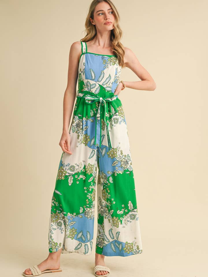 &MERCI - Wholesale Jumpsuit - Women's - FLORAL PAISLEY WIDE LEG CONTRAST BINDING JUMPSUIT MP3884