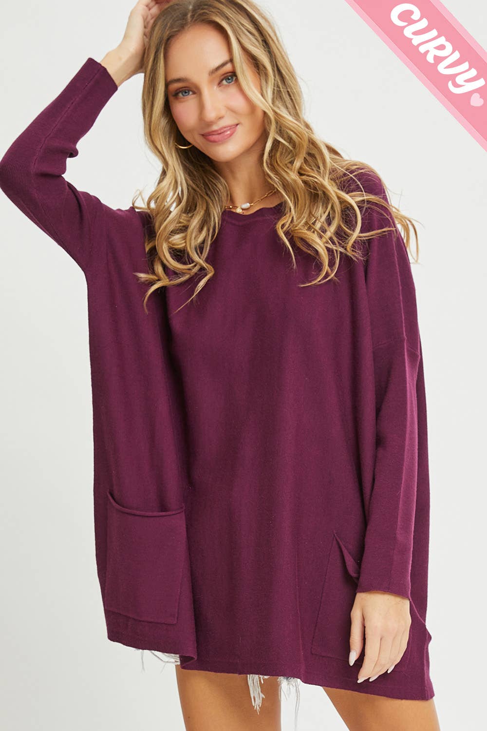 Sweet Lovely by Jen - Wholesale Tunic Sweater - Women's - FRONT POCKET OVERSIZE SWEATER PLUS SIZE5