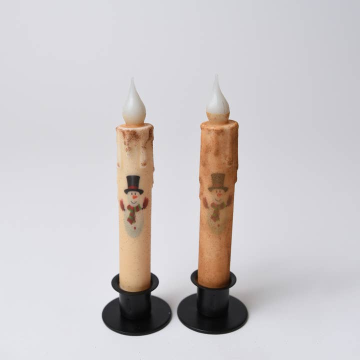 LMS Wholesale - Wholesale Flameless Candle - Snowman with Mittens Battery Operated LED Timer Taper Candle