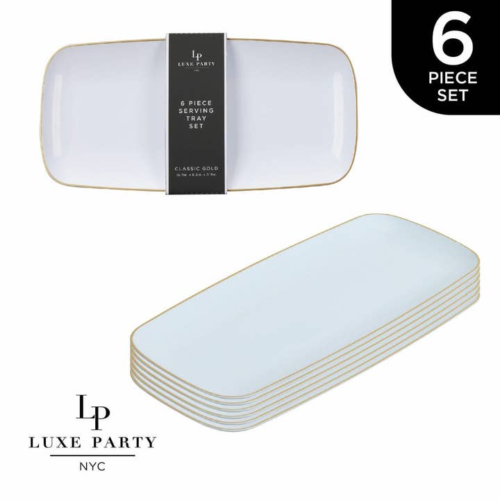 Luxe Party - Venta al por mayor Bandeja de servir - Bandejas de Plástico Grandes y Pequeñas en Blanco y Dorado | 6 Bandejas
