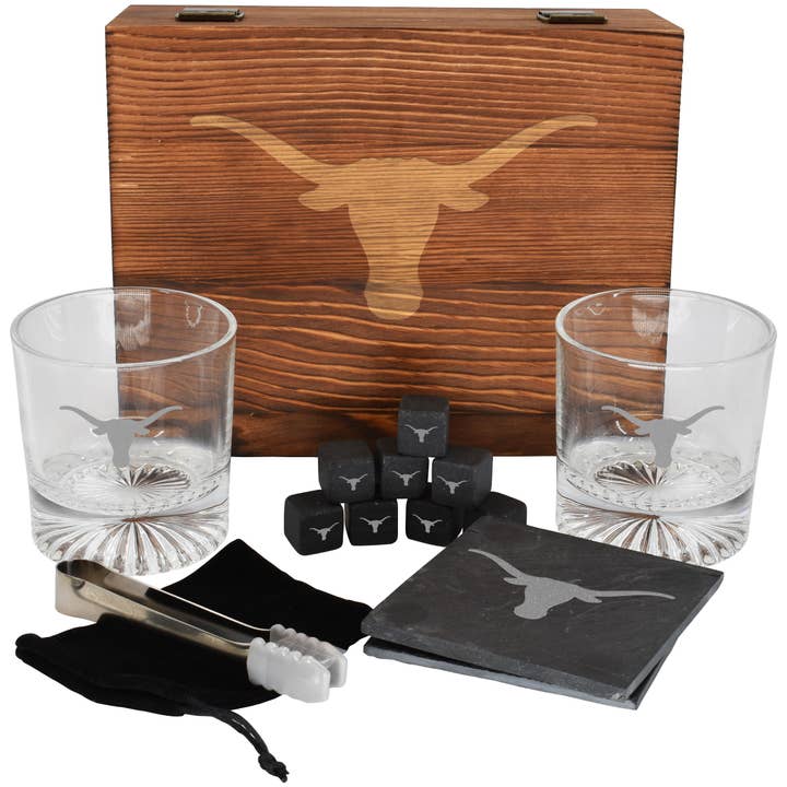 Boxed Drinkware Set w/Coasters, Texas Longhorns for wholesale by The Memory Company