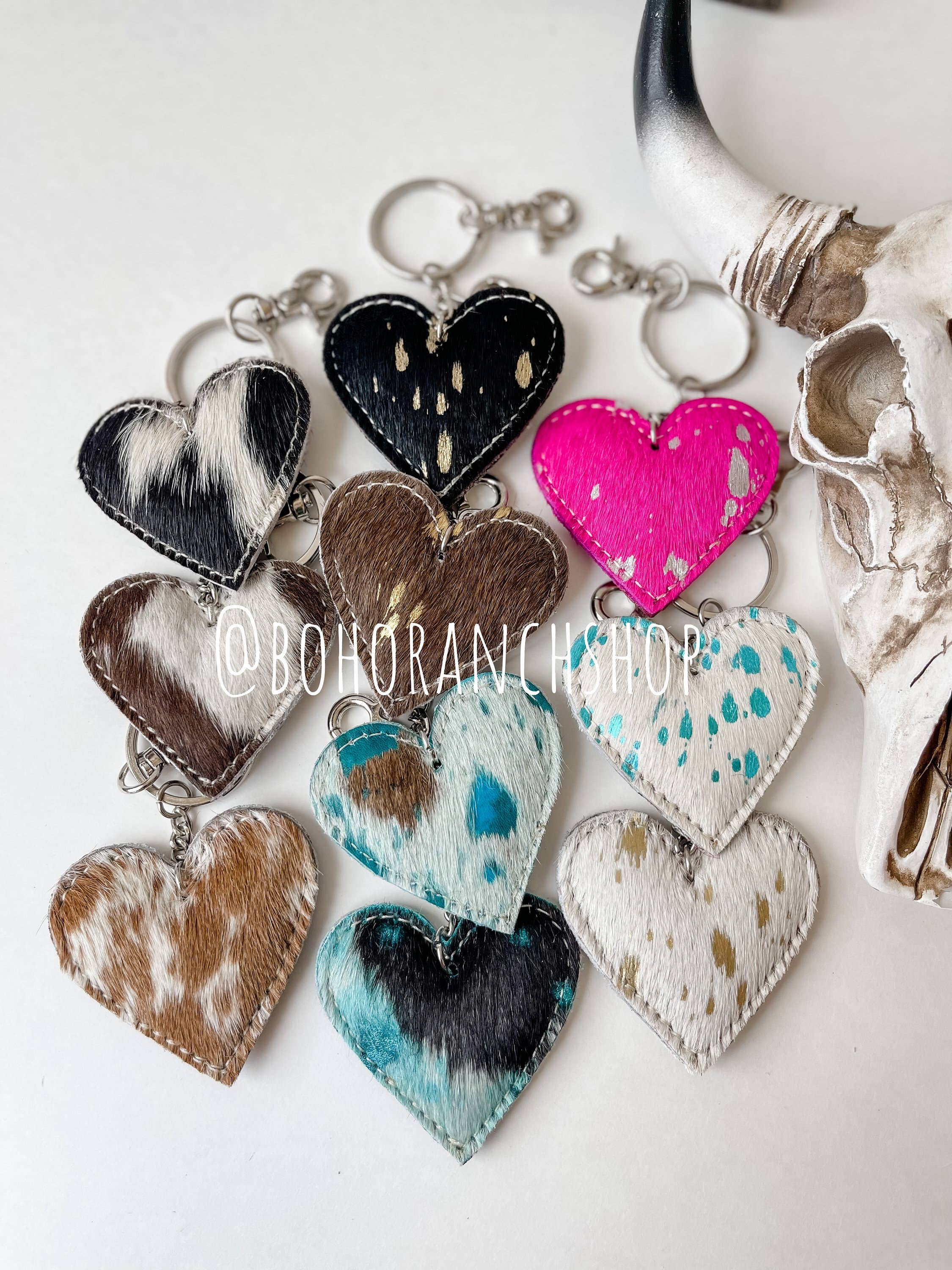 Boho Ranch Shop - Wholesale Keychain - Women's - Western Heart Cowhide Hairon Keychain3