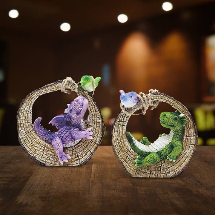 2-PC Green Purple Mini Dragons 3.75"H Figurine Home Decor for wholesale by FC Design