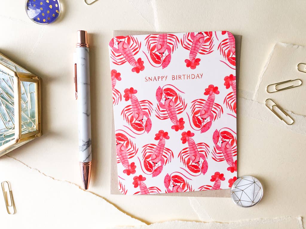 Paper Loop | Hand-Painted Greeting Cards - Wholesale Birthday Card - Snappy Lobsters Birthday Greeting Card, Funny Foodie Card2