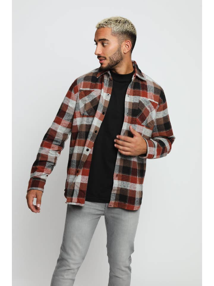 JMOJO UK Limited - Wholesale Button Down Shirt - Men's - LUMBERJACK FLANNEL CHECK SHIRT - RED