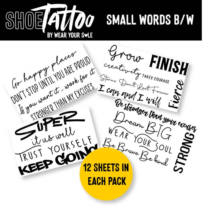 Wear Your Sole - Wholesale Shoe Jewelry - Women's - WYS Small Shoe Tattoo - Black & White Words