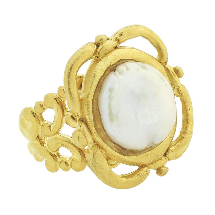 Handcast Gold Pearl Adjustable Ring for wholesale by Susan Shaw