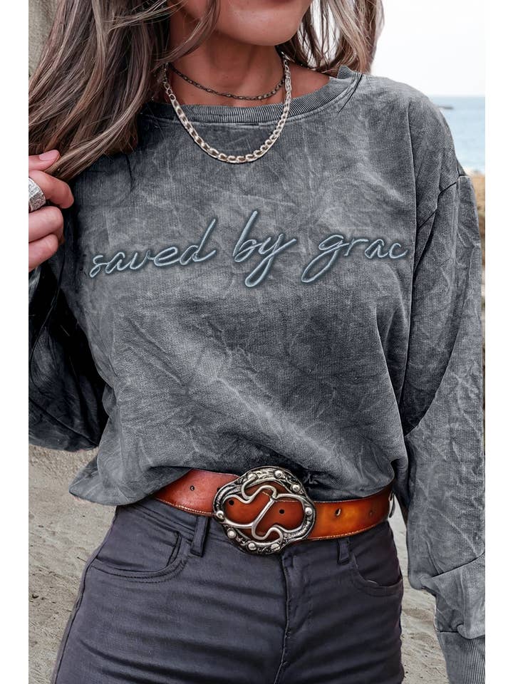 Aapparella - Wholesale Sweatshirt - Women's - Saved by grace Embroidery Mineral Wash Sweatshirt | S-XL10
