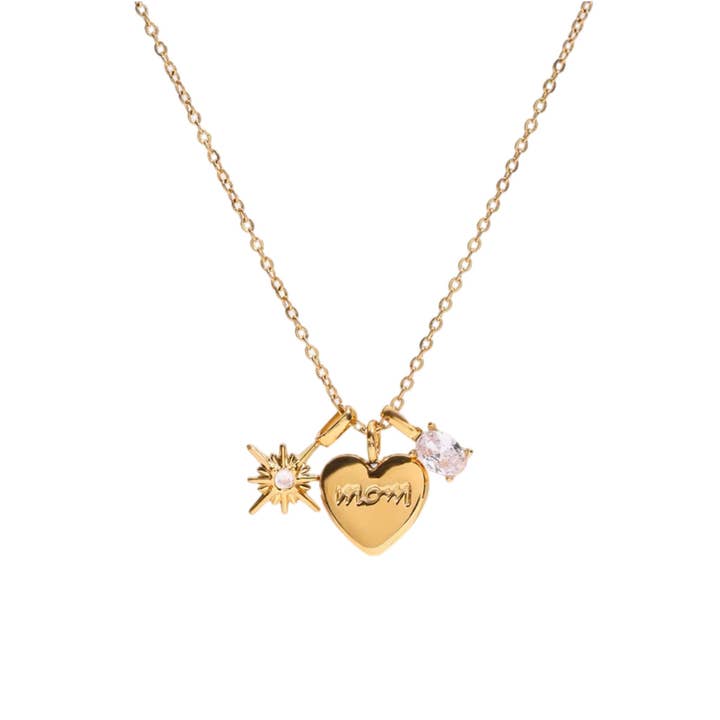 Colar com Pingentes Múltiplos e Coração Gravado "Mãe" por atacado de Kismet Showroom